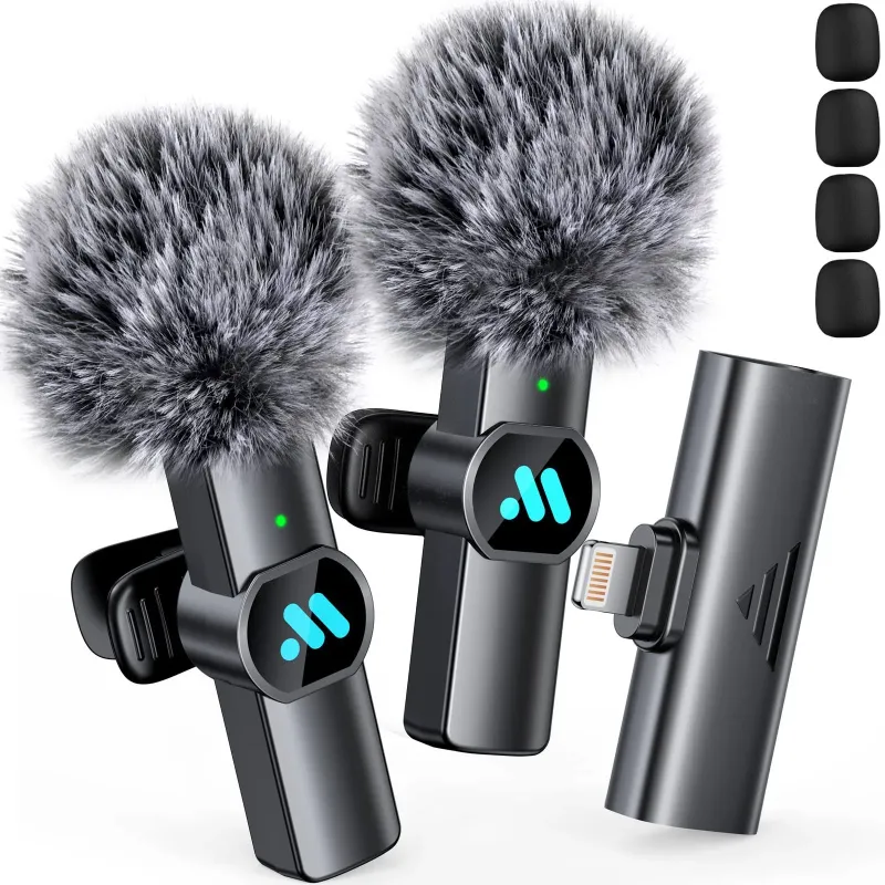 Photo 1 of [Lightning] Leettus 2pcs Lavalier Wireless Microphone for iPhone 5 - 14 Video Recording,Mini Microphone for Game Live Streaming,Interviews,YouTube,TikTok,Vlog