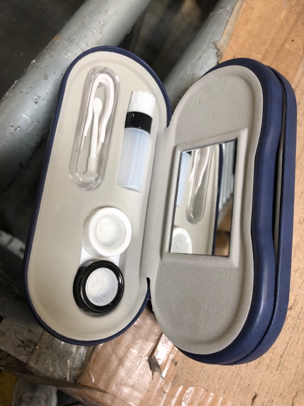 Photo 1 of **NO INCLUDE GLASSES**Muf 2 in 1 Contact Lens Case and Glasses Case,Double Sided Dual Use Design,Leak Proof & Portable,Tweezer and Contact Lens Solution Bottle Included for Travel Kit,Blue