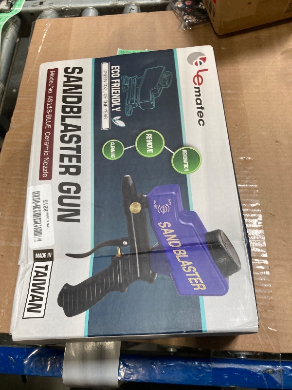 Photo 1 of LE LEMATEC Sand Blaster Gun Kit for Air Compressor, Portable Abrasive Media Blaster for Cleaning, Paint & Rust Removal, Works with Aluminum, Sand, Walnut, & Soda, Ideal for Metal & Wood, AS118 Blue