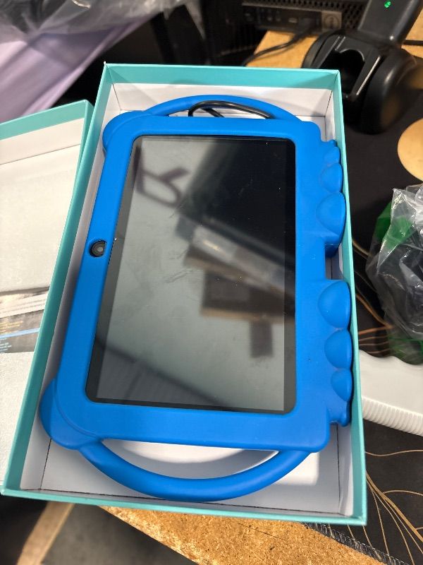 Photo 1 of **LOCKED** PEICHENG Kids Tablet 7 inch Android 12.0 for Toddler, 4GB RAM 32GB ROM Bluetooth IPS Screen Parental Control Dual Camera Shockproof Case for Educational Games, (1PCS, Blue)