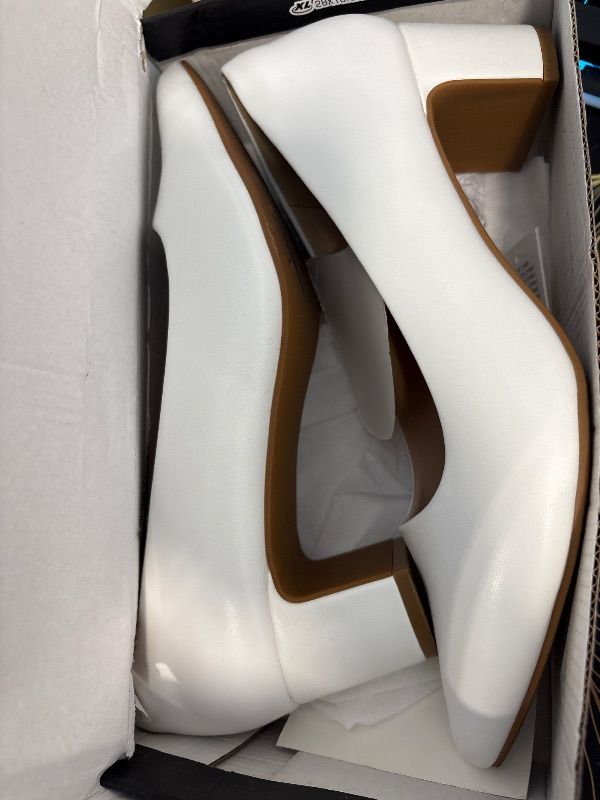View 3 of mysoft Women's Pointed Toe Pumps 2 Inch Chunky Block Low Heels Dressy Shoes Slip On Pumps White
