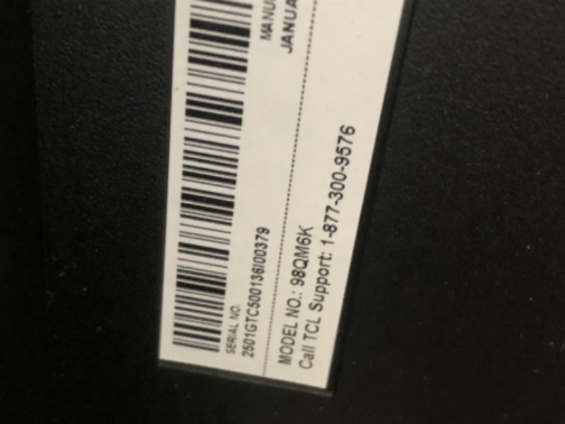 Photo 1 of ** USE FOR PARTS**
TCL 98-Inch Class QM6K Series QD-Mini LED 4K UHD Google Smart TV Best Value Mini-LED TV - QLED, 144hz, 288hz Gaming Rate, High Contrast Screen, Onkyo Audio, Dolby Atmos (98QM6K, 2025 Model)