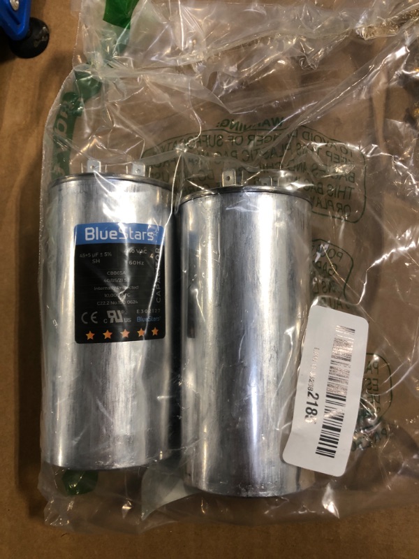 Photo 1 of [UL Certified] BlueStars 2 Packs 45+5 uF 45/5 MFD 370V or 440V Round Dual Circular Run Capacitor CBB65 50/60 Hz - Compatible for AC Motor Run or Fan Start or Condenser Straight