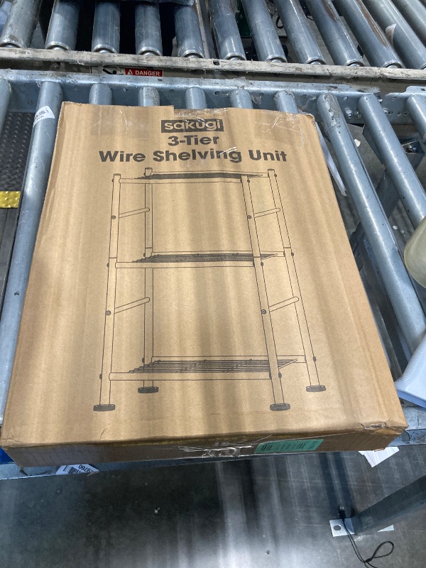 Photo 1 of ** lateral part missing***it doesn't have screws*** Sakugi Storage Shelves - 3 Tier Shelf Organizer, Sturdy Metal Garage Shelving with Adjustable Leveling Feet, Space-Saving Shelves Organizer for Pantry, Laundry, Kitchen (18" x 12" x 30", Black)