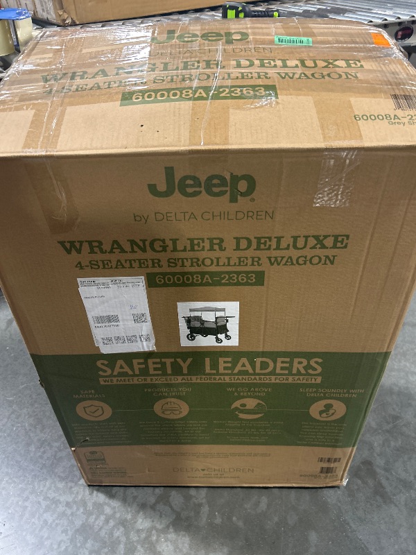 Photo 1 of ***MISSING PIECES**Jeep Wrangler Deluxe 4 Seater Stroller Wagon by Delta Children - Premium Quad Stroller Wagon for 4 Kids with Convertible Seats, Adjustable Push/Pull Handles, Removable Canopy & Flat Fold, Grey