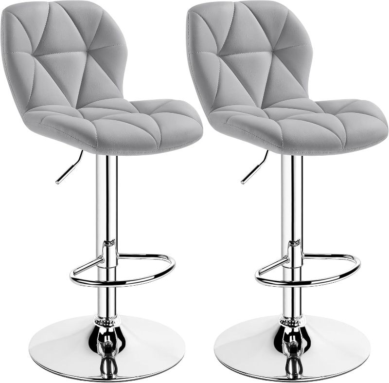 Photo 1 of 
Yaheetech Grey Bar Stools Set of 2, PU Leather Bar Chairs with Backrest, Height Adjustable Swivel Island Stools for Bar, Kitchen Counter, Light Grey