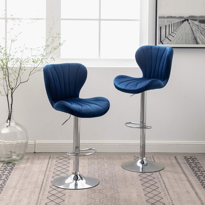 Photo 1 of 
Roundhill Furniture Ellston Velvet Adjustable Swivel Barstools in Blue, Set of 2
