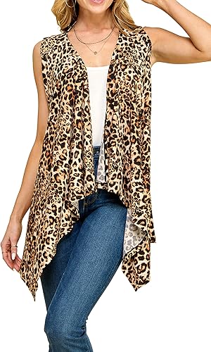 Photo 1 of  Lock and Love Women's Sleeveless Print/Solid Draped Open Front Cardigan Vest Asymmetric Hem Plus Size
