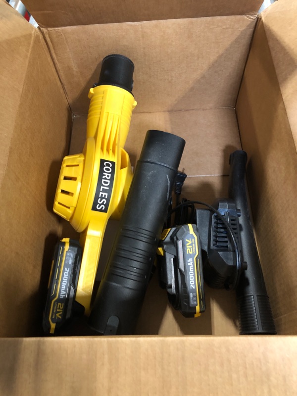 Photo 1 of ** ONE BATTERY**
Leaf Blower Cordless with 2 Batteries and Charger, 21V Electric Leaf Blower with 2 Speed Modes, 2.0Ah Lightweight Battery Powered Blowers for Lawn Care, Patio, Blowing Leaves