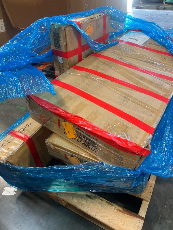Photo 1 of *** WHOLE PALLET SET*** USED AND DAMAGED *** MISSING PARTS *** SOLD FOR WOOD ***Ball & Cast L-Shape Triple Bunk Bed with Drawers and Portable Desk, Twin-Twin Over Full Beds w/Storage Wardrobe, Shelves & Full-Length Guard Rail, 3 Beds
Bedframe for Kids Boy