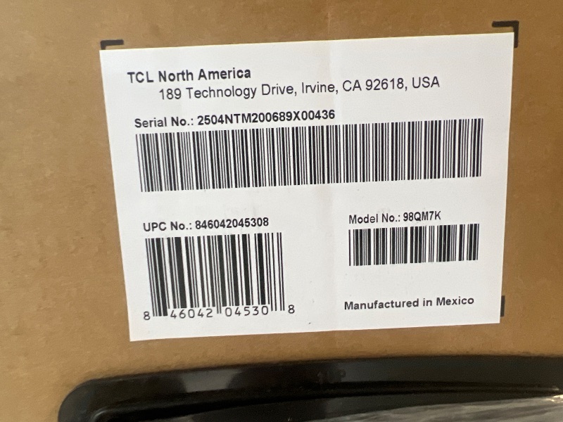 Photo 1 of *** BOX WAS DROPPED SO UNKNOWN DAMAGE ***TCL 98-Inch Class QM7K Series QD-Mini LED 4K UHD Google Smart TV Best Premium Mini-LED TV - QLED, 144hz, 288hz Gaming Rate, Anti-Reflective Screen, Bang & Olufsen Audio, Atmos (98QM7K, 2025 Model)