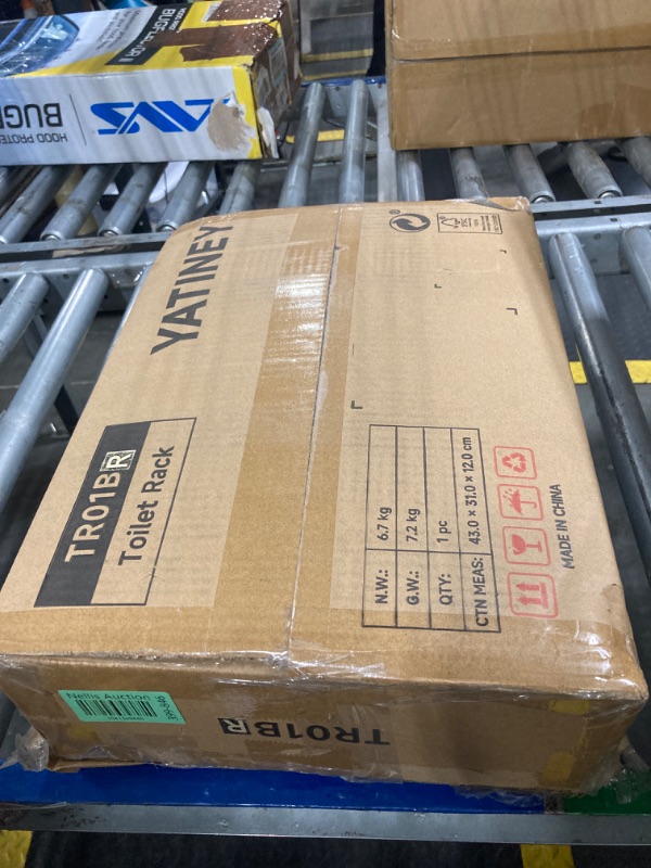 Photo 1 of ***MISSING HARDWARE***YATINEY Over The Toilet Storage, 2-Tier Bathroom Organizer Shelves with Hooks, Multifunctional Vertical The Toilet Shelf Storage Rack for Bathroom, Rustic Brown and Black TR01BR