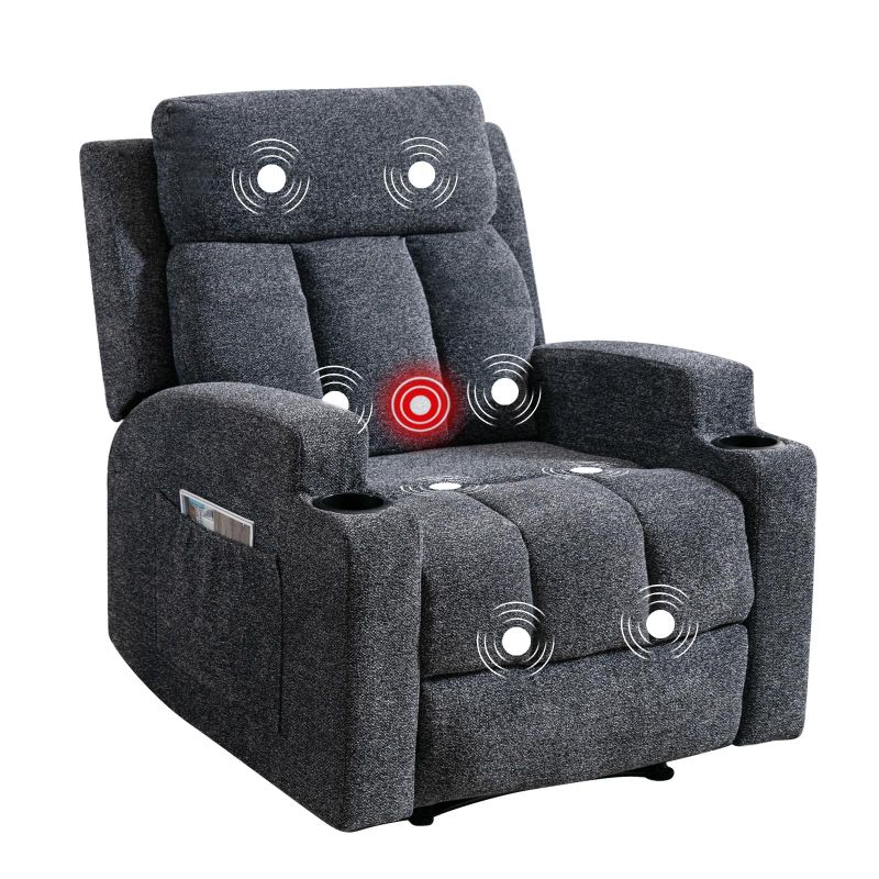 Photo 1 of [FOR PARTS ONLY] [Phoenix Home Manual Recliner Chair with Massage and Heat Ergonomic Overstuffed Breathable Fabric Reclining Chair with 2 Side Pockets, 2 Cup Holders, Remote Control, Living Room, Bedroom, Dark Gray