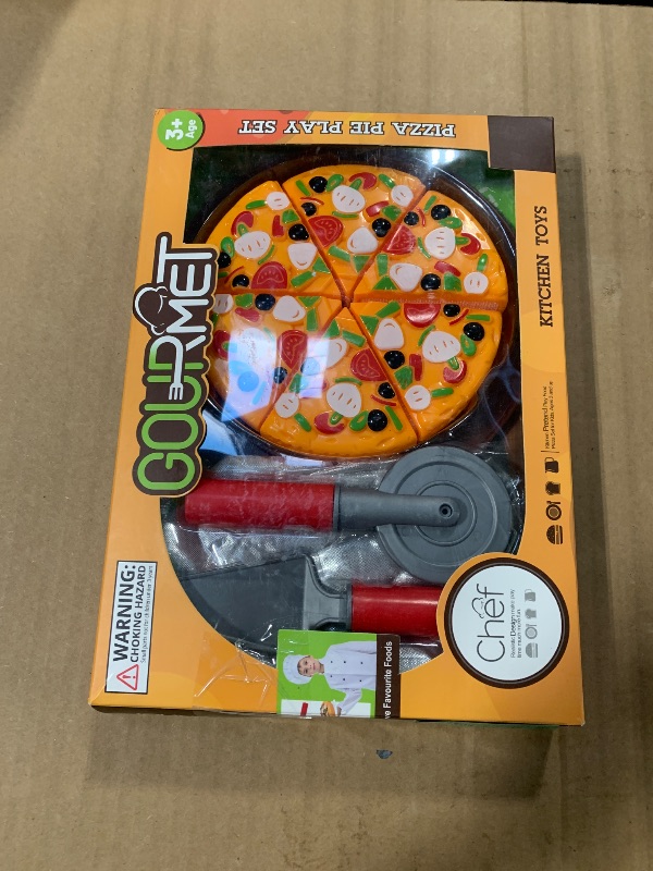 Photo 1 of 15-Piece Pizza Party Play Set for Kids - Realistic Pizza Pie Pretend Play Food Kit - Slice and Serve Plastic Kitchen Cooking and Cutting Playset