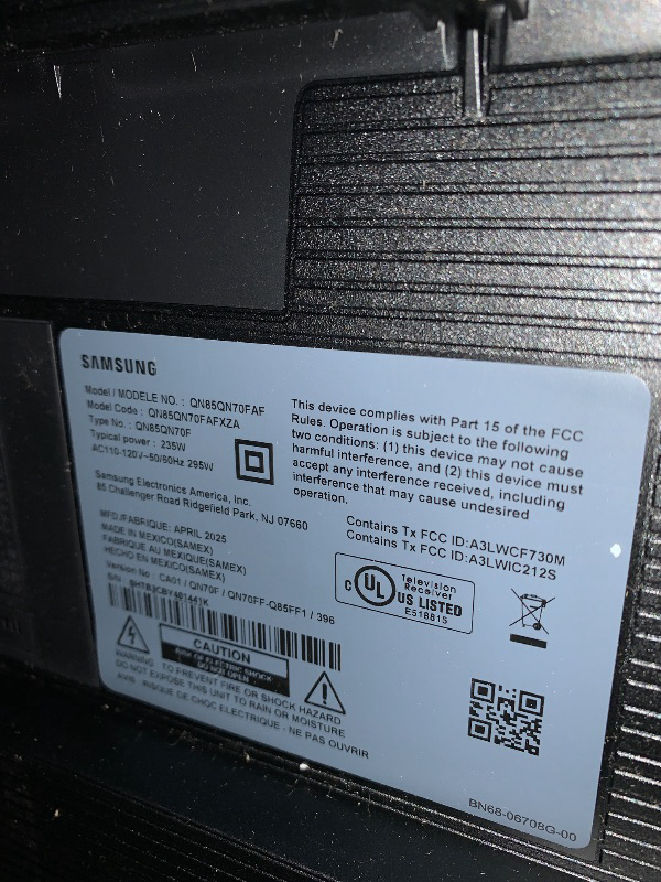 Photo 1 of ** Only parts ** Samsung 85-Inch Class Neo QLED QN70F 4K Mini LED Smart TV (2025 Model) NQ4 AI Gen2 Processor, Quantum Matrix Technology Slim, Motion Xcelerator 144Hz, Samsung Vision AI, Alexa Built-in