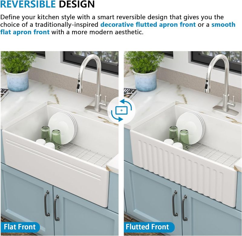 Photo 1 of *** SIMILAR PRODUCT***
30 White Farm Sink - Fulorni 30x18 Inch Farmhouse Kitchen Sink Apron Front White Ceramic Porcelain Fireclay Single Bowl Farmer Style Basin