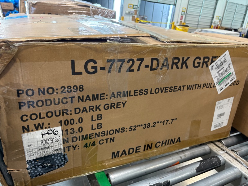 Photo 1 of  BOX 2 AND 4 IN THIS TICKET-BOXES 3 AND 1 ARE MISSING**
ARMLESS LOVE SEAT WITH PULL OUT BED LG-7727-DARK GRAY 2898