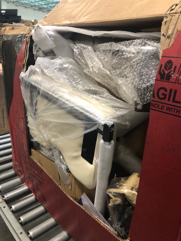 Photo 1 of Efomao Desk Office Chair 400LBS, Big and Tall Office Chair, PU Leather Computer Chair, Executive Office Chair with Leg Rest and Lumbar Support, Beige Office Chair