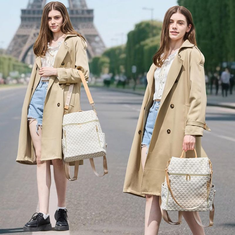 Photo 1 of ***SIMILAR PRODUCT***
Mochilas para mujer de moda de cuero, antirrobo, mochila, señoras, bolsas de viaje, bolsos y monederos, bolsas 2 piezas, beige-b, L