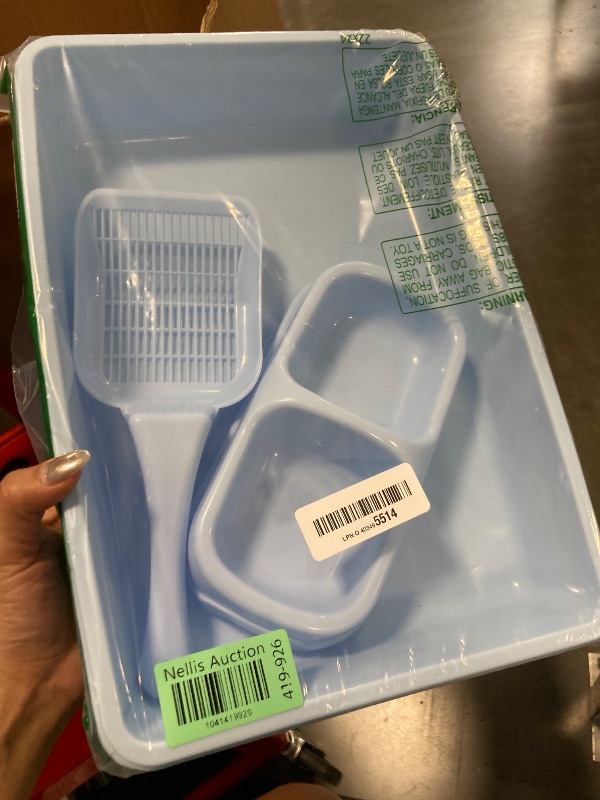 Photo 1 of **MISSING 2 TOYS** PAWISE Small Cat Litter Box for Kitten, Blue Plastic Kitten Litter Box with Cat Scooper,Bowls, Mouse Toy and Ball Toy with Catnip, Low Entry Small Pet Starter Kit, Easy to Clean