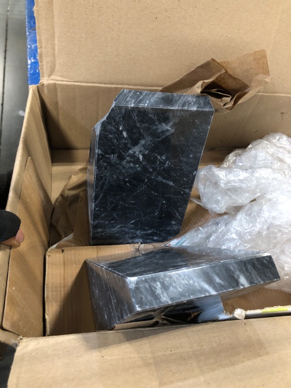 Photo 1 of ** ONE IS SEVERELY CHIPPED 
Fox Run Triangular 100% Natural Polished Black Marble Bookends 4 x 3 x 6 inches