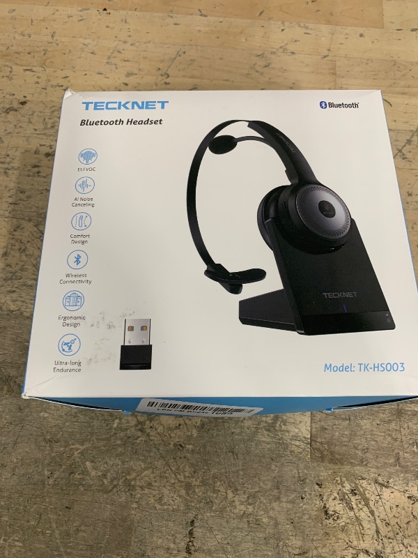 Photo 1 of TECKNET Bluetooth 5.0 Headset with Microphone for PC, USB Wireless Headset with Mic for Work, 40Hrs Worktime AI Noise Cancelling On Ear Bluetooth Headphones with Charging Base for Laptop/Call Center