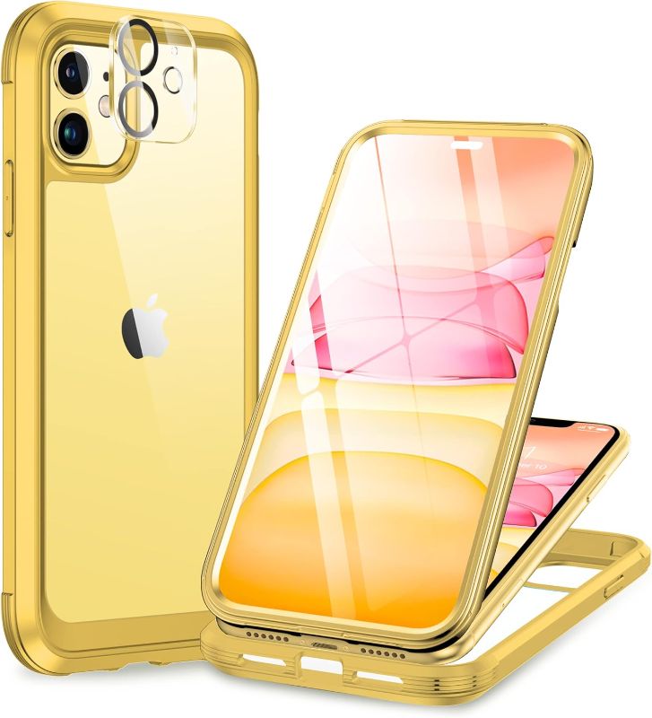Photo 1 of Miracase Glass Series Designed for iPhone 11 Case [2023 Upgraded] Full-Body Rugged Bumper Case with Built-in 9H Tempered Glass Screen Protector and Camera Protector (Yellow)
