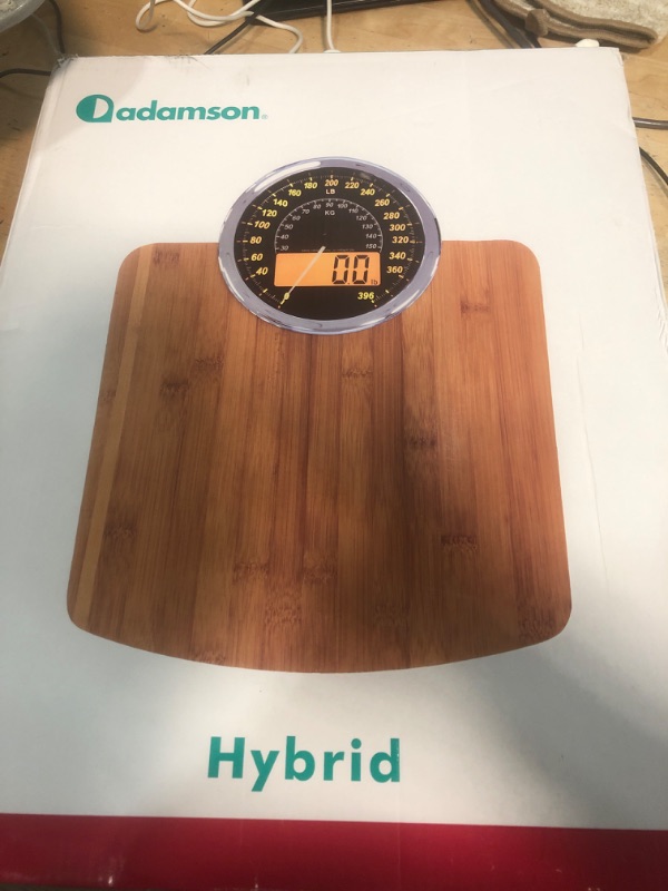 Photo 1 of Adamson  2-in-1 Analog & Digital Weighing Scale for Body Weight up to 400lbs + Thick Tempered Glass + Extra Large Display + Easy to Read Digital Bathroom Scale + New - Wood