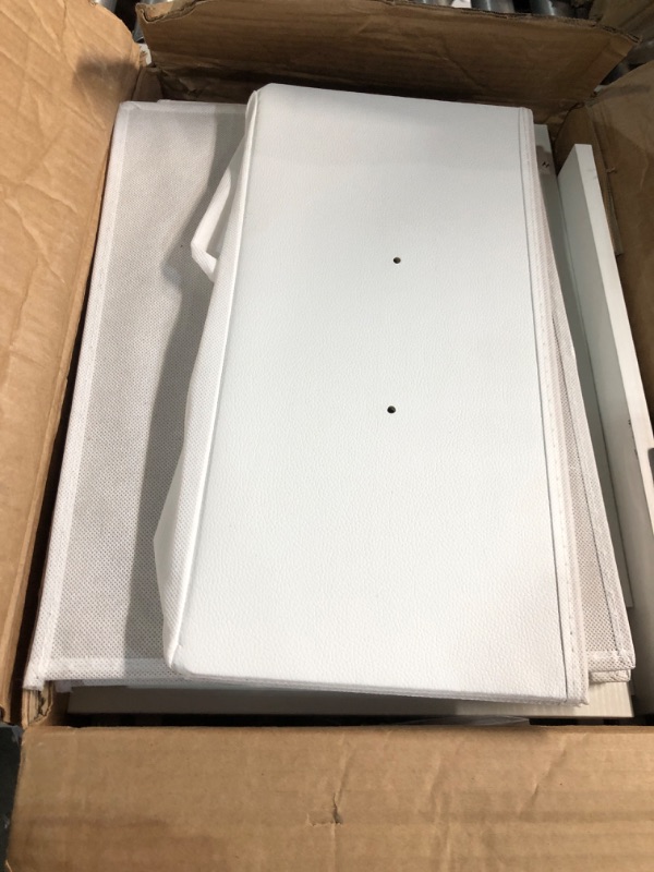 Photo 1 of ***(USED/ UNKNOWN IF MISSING PARTS)***
Somdot White Nightstand with Charging Station and LED Light for Bedroom, Tall 3 Drawers Dresser with Fabric Bins for Bedside Kids Dorm Room Closet Laundry Entryway, White Leather