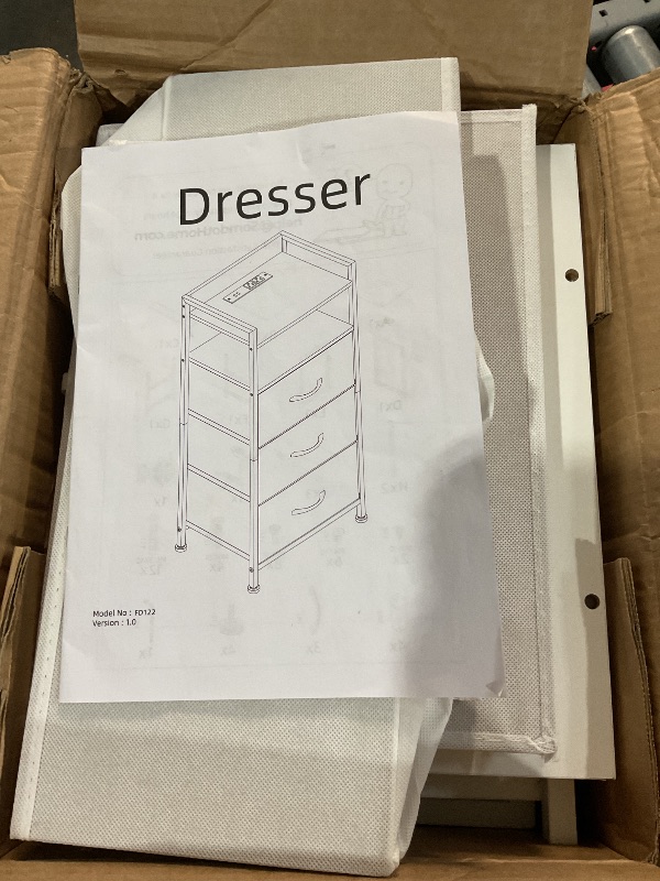 Photo 1 of ***(USED/ UNKNOWN IF MISSING PARTS)***
Somdot White Nightstand with Charging Station and LED Light for Bedroom, Tall 3 Drawers Dresser with Fabric Bins for Bedside Kids Dorm Room Closet Laundry Entryway, White Leather