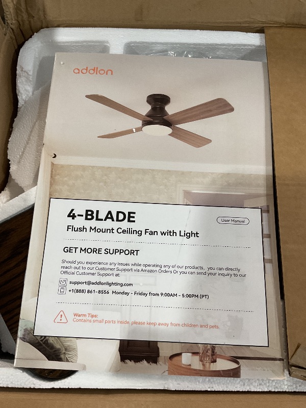 Photo 1 of addlon Ceiling Fans with Lights, 42 inch Low Profile Ceiling Fan with Light and Remote Control, Flush Mount, Reversible, 3CCT Dimmable 4 Blades Black Small Ceiling Fan for Bedroom Indoor/Outdoor Use