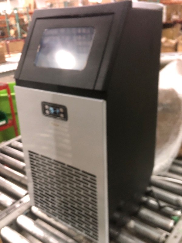 Photo 1 of DENTED Commercial Ice Maker Machine, 100 lbs/24H Under Counter Ice Machine with 2 Way Water Inlet, 33lbs Ice Storage, Stainless Steel Freestanding, Self Cleaning Ice Makers for Home/Bar/Restaurant/Outdoor