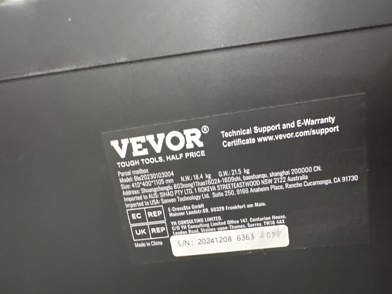 Photo 1 of *BOTTOM DOESN'T OPEN//MINOR DAMAGED * VEVOR Package Delivery Boxes for Outside 16.2"x15.8"x44", Galvanized Steel Package Delivery Box with Coded Lock, Removable Anti-Theft Baffle, IPX3 Waterproof Parcel Drop Box for Outside, Porch