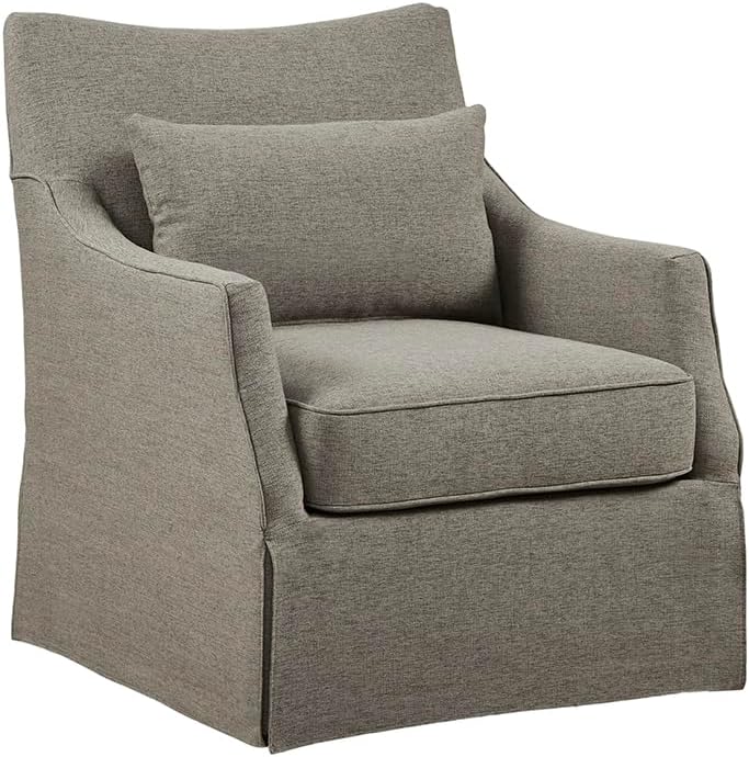 Photo 1 of Martha Stewart London Swivel Chair - Solid Wood & Plywood, Skirted Metal Base Accent Armchair, Lumbar Pillow -Modern Classic Family Room Sofa Furniture Bedroom Lounge, 28"X31.5"X35.25", Tan Multi
