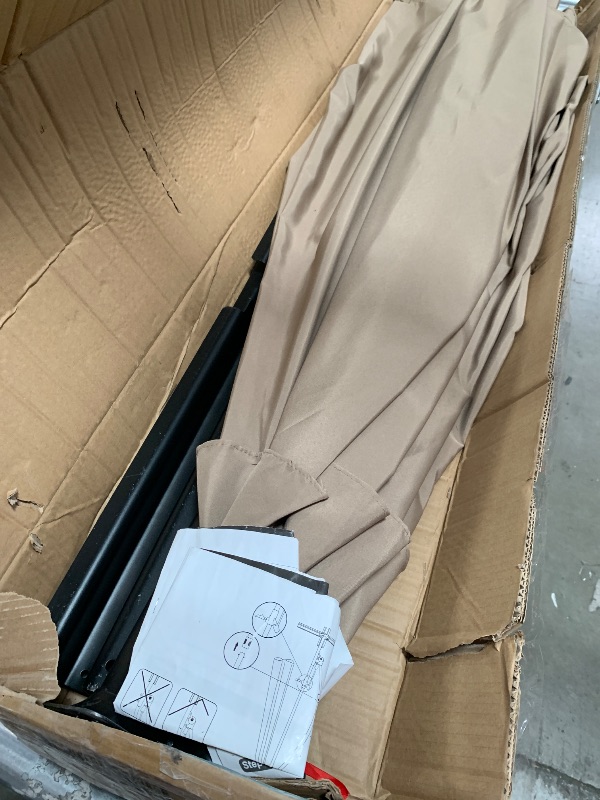 Photo 1 of *OPENED/MISSING PARTS* Sweetcrispy 9.8FT Offset Patio Umbrella Hanging Cantilever Umbrella Outdoor Sun Shade with Easy Tilt Adjustment, 8 Ribs, UV Protection for Backyard, Lawn, Garden and Pool, Khaki