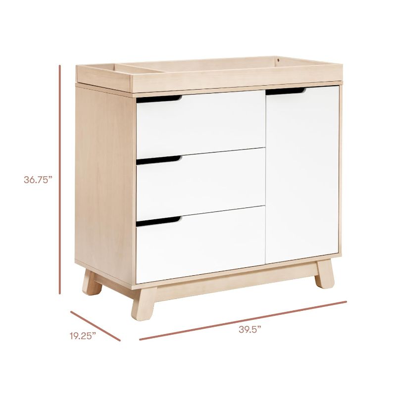 Photo 1 of Babyletto Hudson 3-Drawer Changer Dresser with Removable Changing Tray in Washed Natural and White, Greenguard Gold Certified