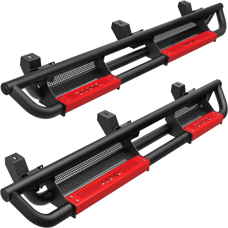 Photo 1 of ***PARTS ONLY***oEdRo 6 inch Running Boards Compatible with 2018-2025 Jeep Wrangler JL Unlimited 4 Door, Bolt-on Drop Side Steps Rails, Powder Coated Black and High Gloss Red Nerf Bar
