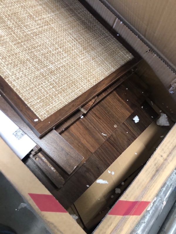 Photo 1 of used item, loose hardware
Nathan James Kova Bohemian Rattan Sideboard or TV Stand, Wooden Storage Cabinet with Doors, Walnut Sideboard Buffet or Rattan Accent Storage Cabinet with Matte Black Legs, Set of 3
