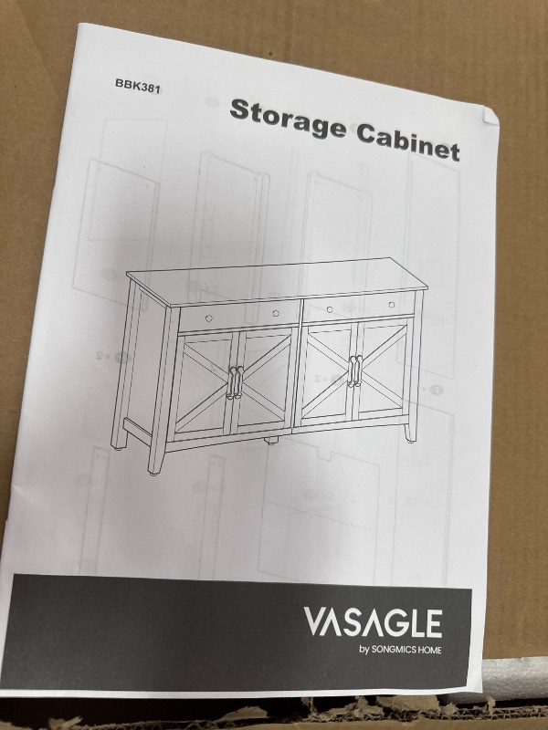 Photo 1 of *DAMAGED WOOD* VASAGLE LIRY Collection - Buffet Cabinet, Coffee Bar Cabinet with 2 Drawers, Adjustable Shelves, Sideboard Storage with Cable Holes, Drawer Dividers, Rustic White and Honey Brown UBBK381W01