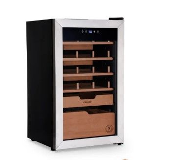 Photo 1 of *POWERS ON* NewAir x Boveda 500 Count Electric Humidor, Spanish Cedar Shelves with Temperature Control, Cigar Humidor Box with Built-In Boveda Humidity Control in Stainless Steel
