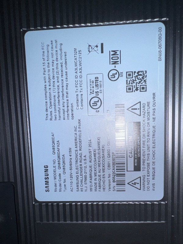Photo 1 of *BROKEN/ FINAL SALE/NO REFUNDS* SAMSUNG 85-Inch Class QLED 4K Q80D Series Quantum HDR+ Smart TV w/Dolby Atmos, Object Tracking Sound Lite, Direct Full Array, Motion Xcelerator, Alexa Built-in (QN85Q80D, 2024 Model)