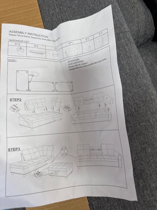 Photo 1 of *FINAL SALE!!!//NO REFUNDS/ RIGHT ARM SOFA ONLY** ChicFurnit L Shaped Sectional Couch, Modern Nailhead Lounge Sofa, Modular Sectional Sofa with Reversible Cup Holder & Chaise for Living Room Apartment Office Furniture Sets, Grey