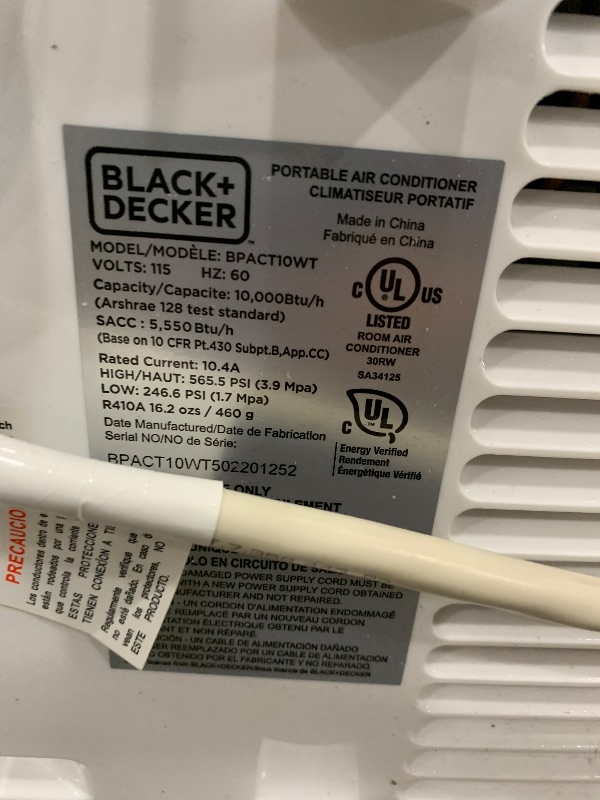 Photo 1 of 
BLACK+DECKER 10,000 BTU Portable Air Conditioner up to 450 Sq. with Remote Control, White