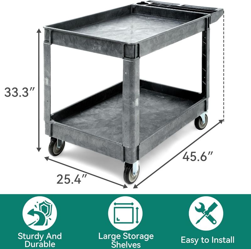Photo 1 of **TRUCK/TRAILER PICK UP ONLY** (PARTS) (NOT A COMPLETE SET) YITAHOME Utility Cart on Wheels, 550 lbs 2 Shelf Heavy Duty Rolling Carts, 45 x 25 in Plastic Service Cart Work Carts with Wheels for Warehouse Garage School & Office, Cleaning, Gray