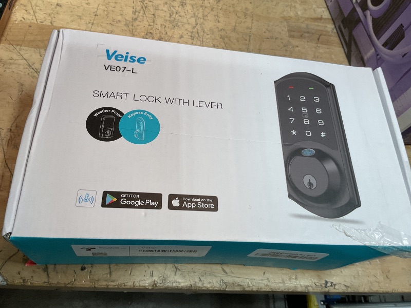 Photo 2 of Veise Fingerprint Smart Locks for Front Door with 2 Lever Handle Set, App Control, Keyless Entry, Electronic Digital Keypad Deadbolt, Auto Lock, Waterproof, Easy to Install, Matte Black**