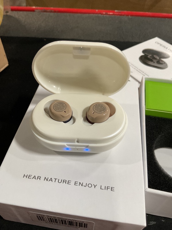 Photo 1 of ***NONREFUNDABLE DAMAGED***Swaloo Nano Rechargeable Touch Hearing Aids for Seniors and Adults Severe Hearing Loss with Noise Cancelling?Easy Volume Control?Blue & Red Pair With Portable Charging Case?Suitable Gift for Elders (white)