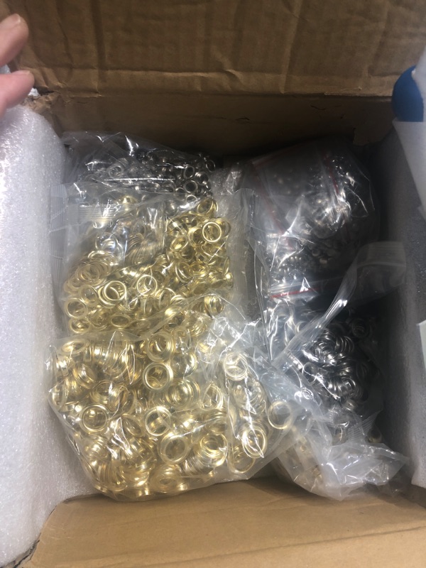 Photo 1 of Hand Press Grommet Machine, Grommets Eyelet Tool Kit, Eyelet Punch Tool Kit with 1800 Pcs Grommets Eyelet and 9 Dies for Snap Buttons, Rivets Setting,Curtains,Belts,Bags,Shoes,Awning,DIY Craft