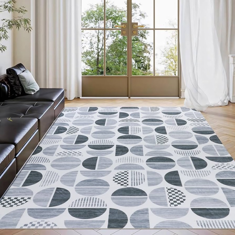 Photo 1 of ** Demo photo and description ** HOMBYS 9x12ft Boho Area Rug for Living Room Bedroom, Large Floor Carpet for Indoor Office Dining Room, Modern Home Deco Non-Shedding, Grey, Machine Washable
