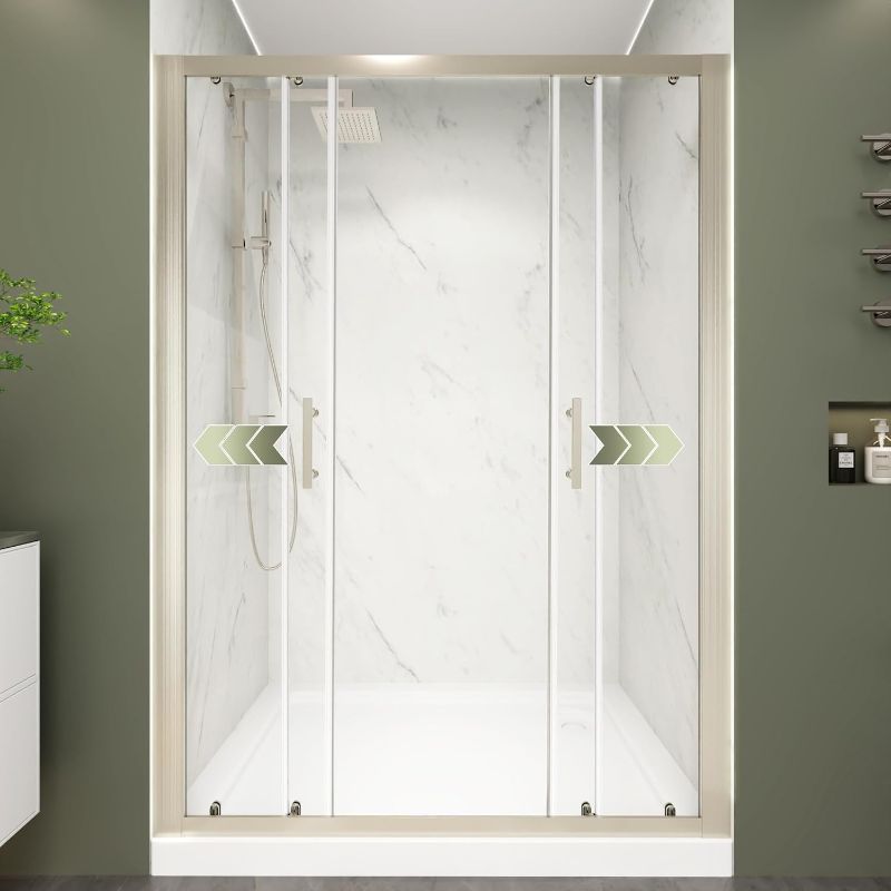Photo 1 of 50-54.W x 70.H Double Framed Sliding Shower Door, with 1/4" (6mm) Clear SGCC Tempered Glass, Brushed Nickel Finish, Shower Doors can be Installed Left and Right