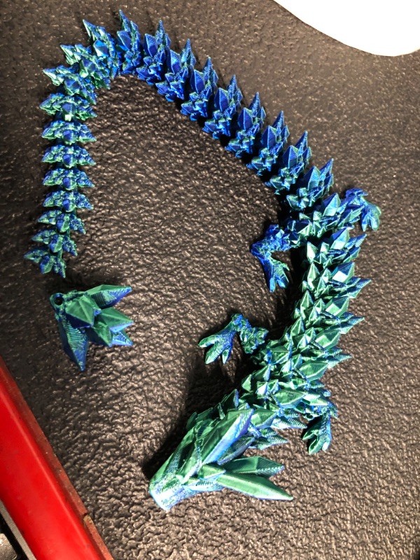 Photo 1 of **END OF TAIL IS DETACHED** Flavery 3D Printed Dragon Egg- Green and Blue - Surprise Easter Egg with Flexible Crystal Dragon Inside, 3D Printed Gift Toy, Desk Executive Pet, Figurine Decor(12” Dragon)